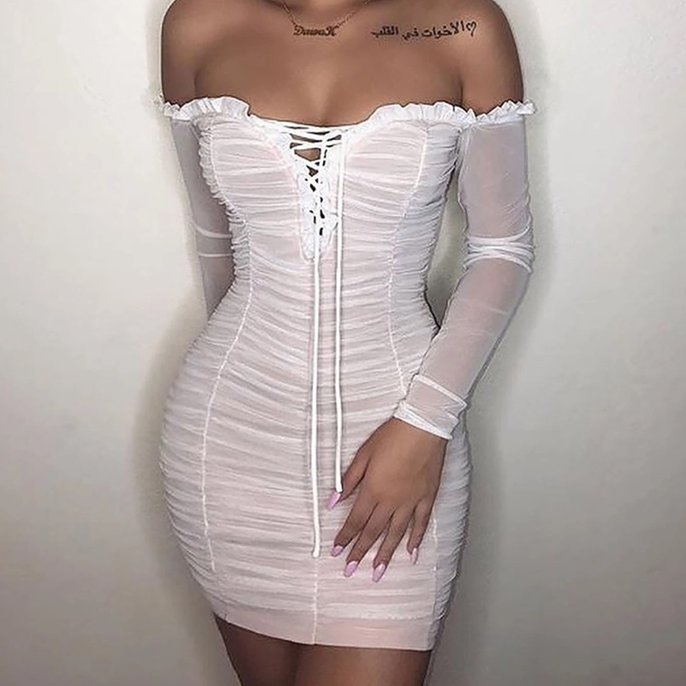 FASHION NOVA Maura Mesh White Dress Size Small NWT - Picture 13 of 13